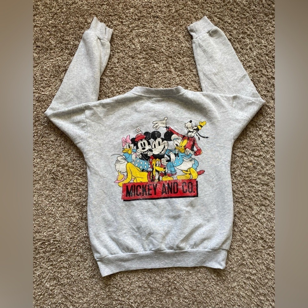 Disney Mickey and Friends Fleece Lined Pullover Sweater Gray Women Size X-SMALL‎